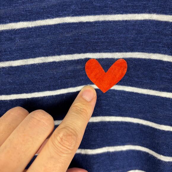 Lou & Grey 100% Linen long sleeve top Navy Blue White Stripes Medium crewneck - Picture 4 of 6